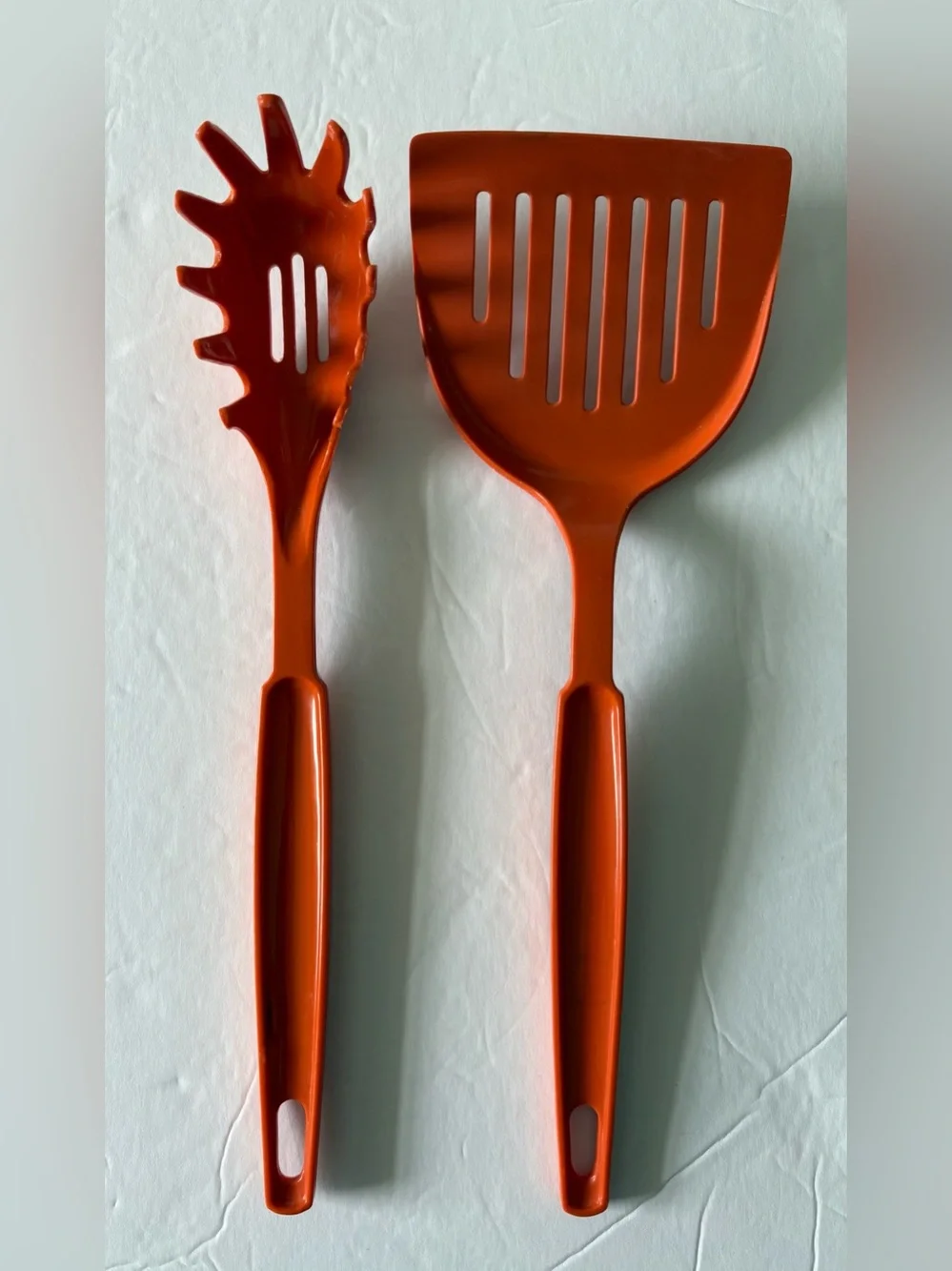 EKCO Orange Slotted Spatula & Slotted Spaghetti Pasta Spoon Scoop Vintage